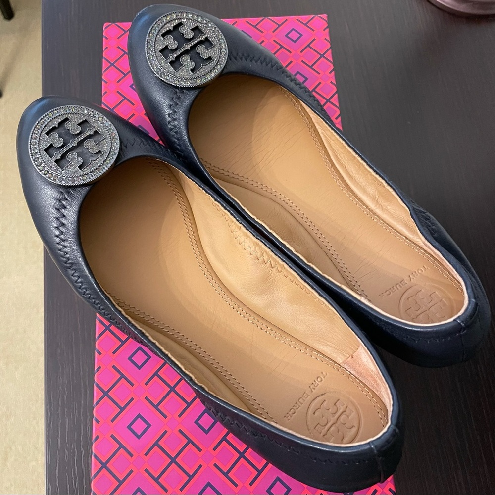 Tory Burch Women’s Liana Navy Blue Ballet Flats Shoes Size 8 - Picture 2 of 16